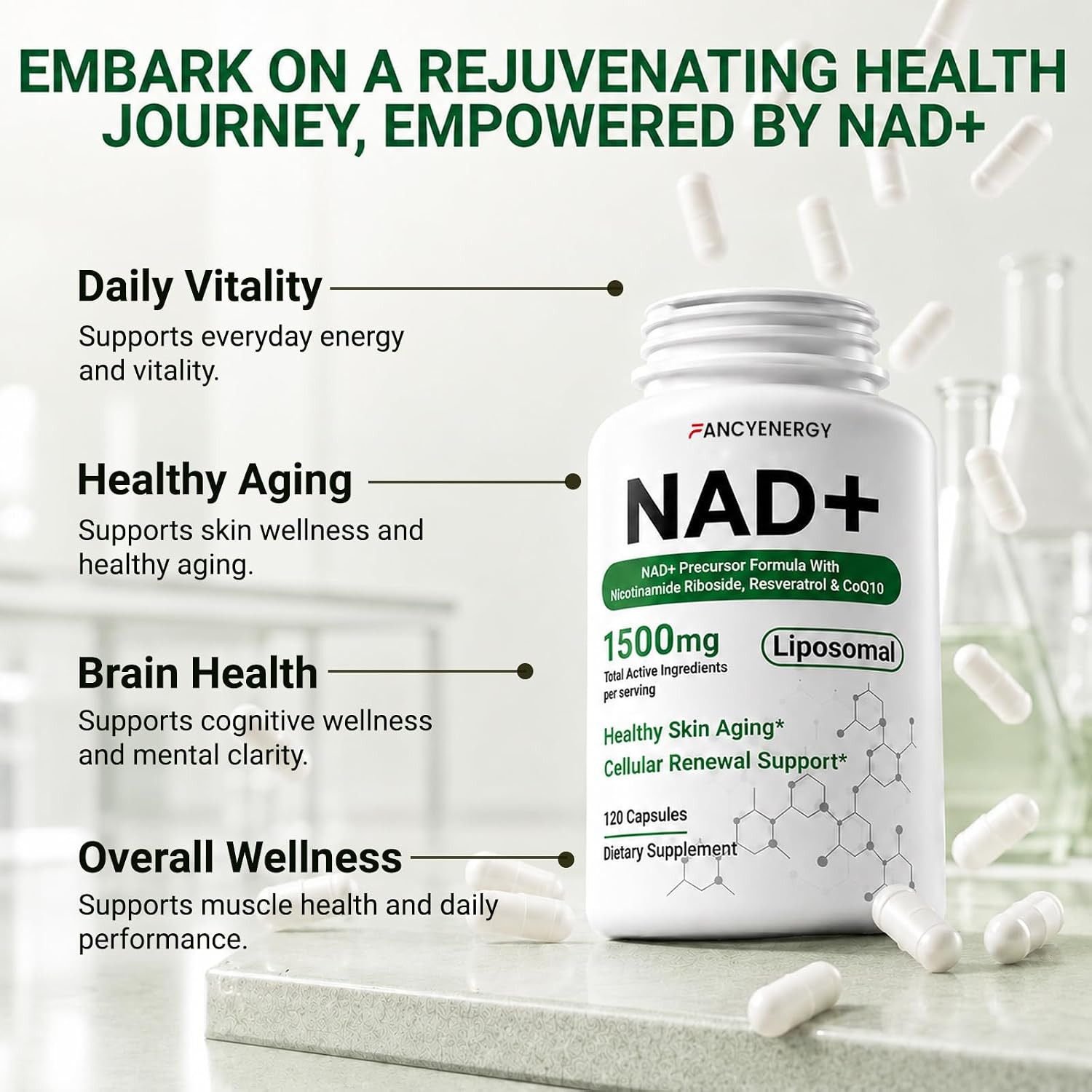 NAD+ Supplement, Liposomal NAD Nicotinamide Riboside Resveratrol 1500 Mg – Anti-