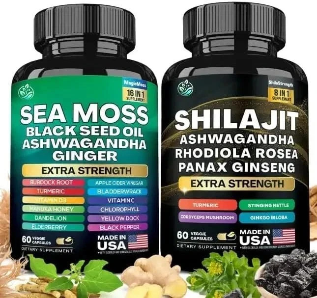 Sea Moss and Shilajit Bundle, Sea Moss 19,445mg, Black Seed Oil 15,250mg Ash