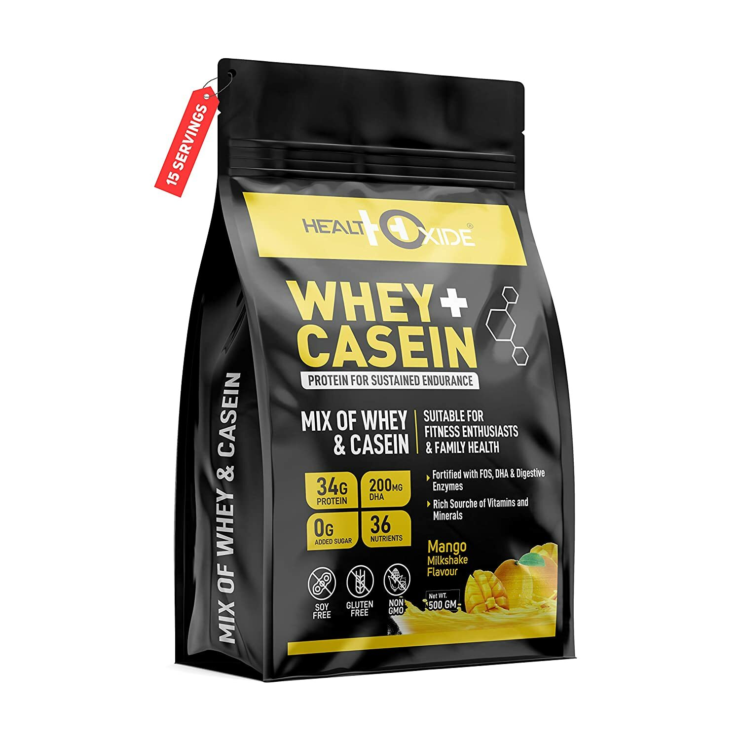 Healthoxide Whey & Casein Protein With DHA & Digestive Enzymes – 500 Gm