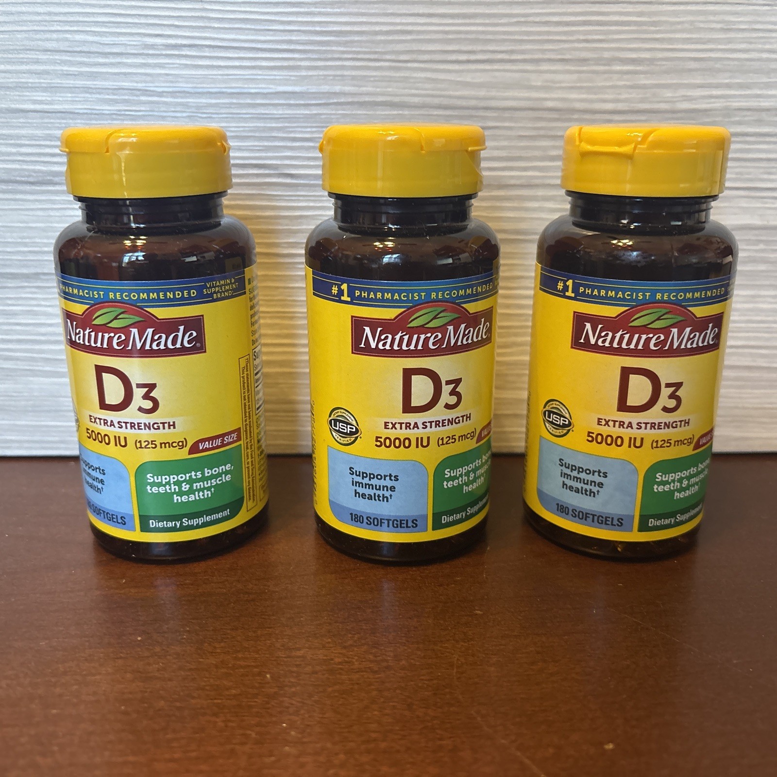 Nature Made -Vitamin D3 5000 IU(125mcg) Extra Strength 3 Pack 180 Each Exp 05/27