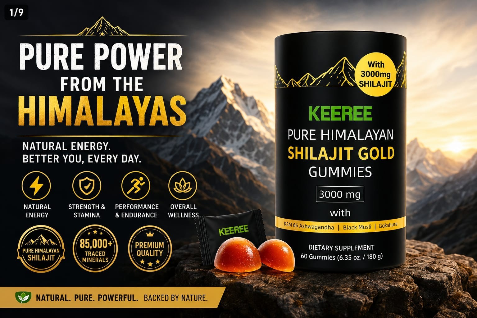 Himalayan Shilajit GOLD Gummies, Organic, Extremely Potent 3000 mg, 4 JAR 4MONTH