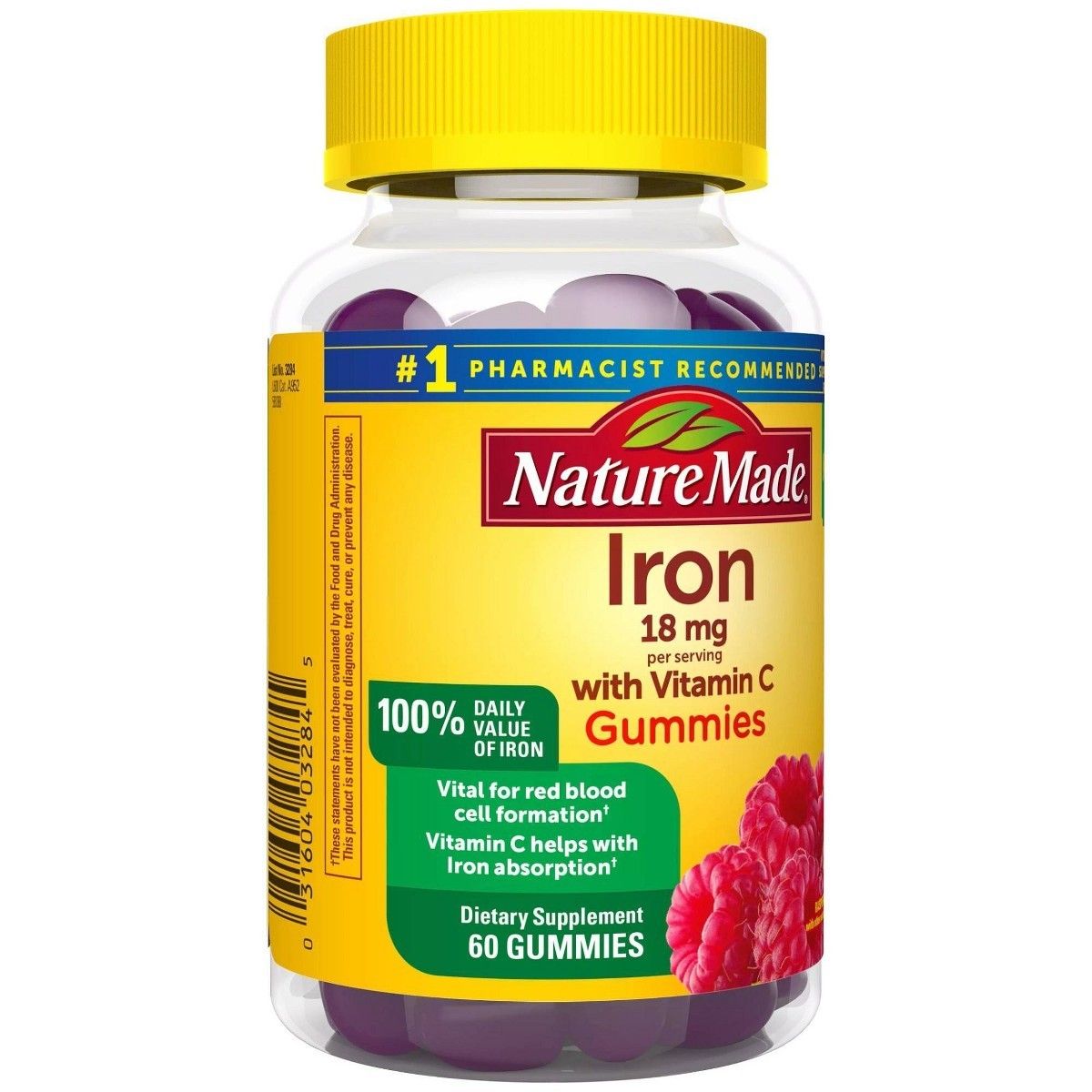 Nature Made Iron Supplement 18mg Per Serving – Raspberry Flavored – 60ct