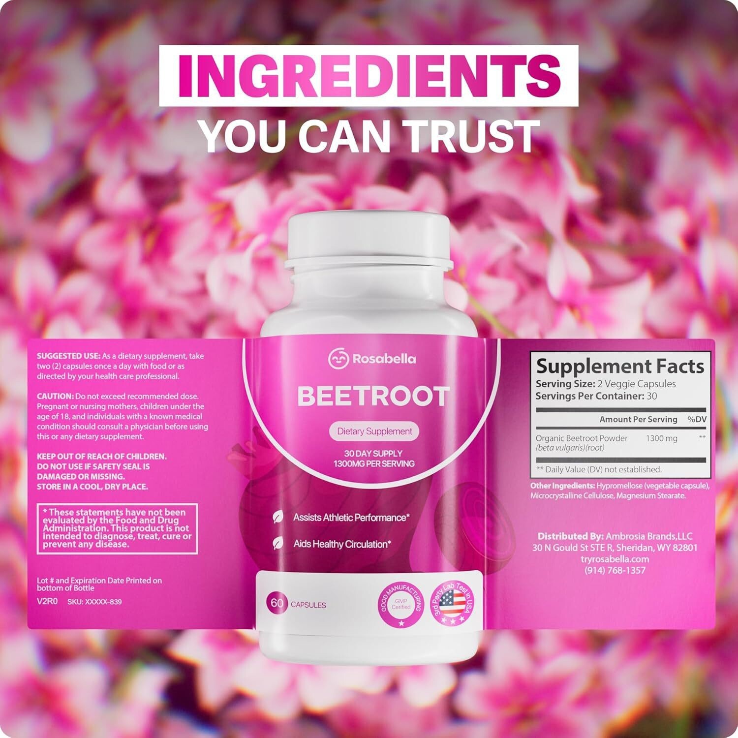 Rosabella Beetroot Capsules for Heart and Blood Pressure Support 60 capsules