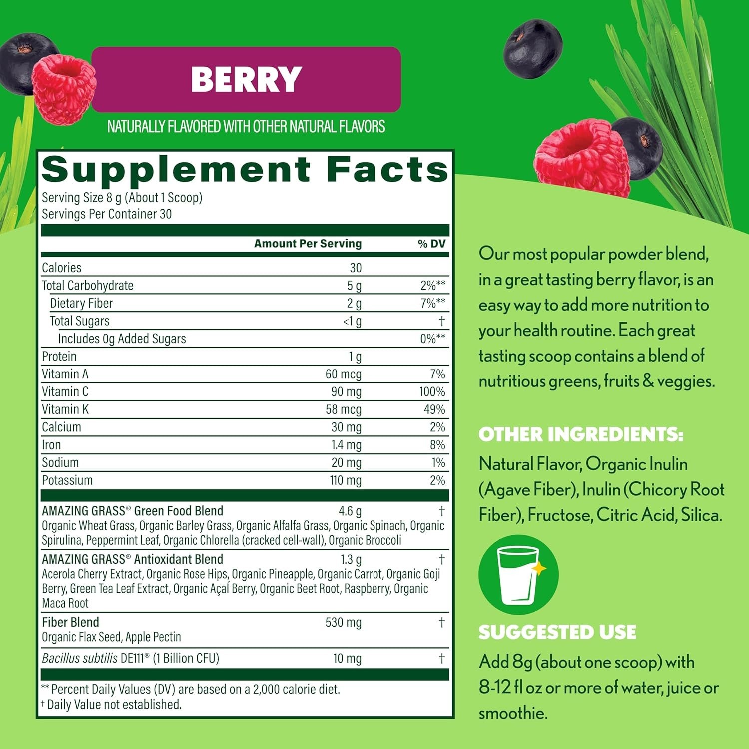 Amazing Grass Sweet Berry ORAC Greens Antioxidant Organic Superfood 30 Serv