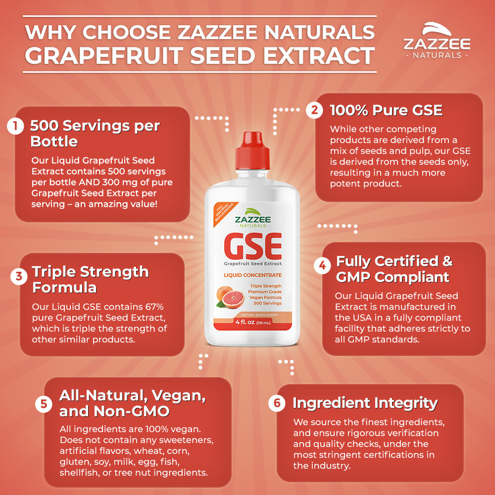 Zazzee GSE Grapefruit Seed Extract 4 Ounces, 100 mg Strength, 480 Servings