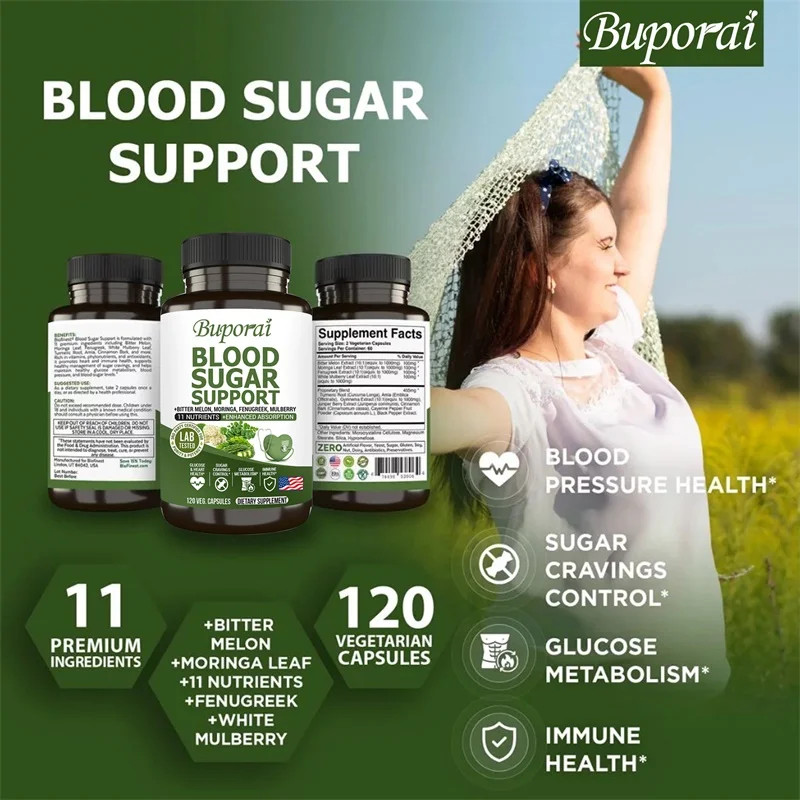 Blood Sugar Support 120pcs, Promotes Energy and Metabolism, Blood Circulation