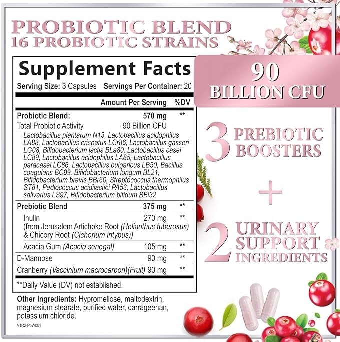 Probiotics for Women Pills with Cranberry – 16 Premium Strains for Vaginal PH