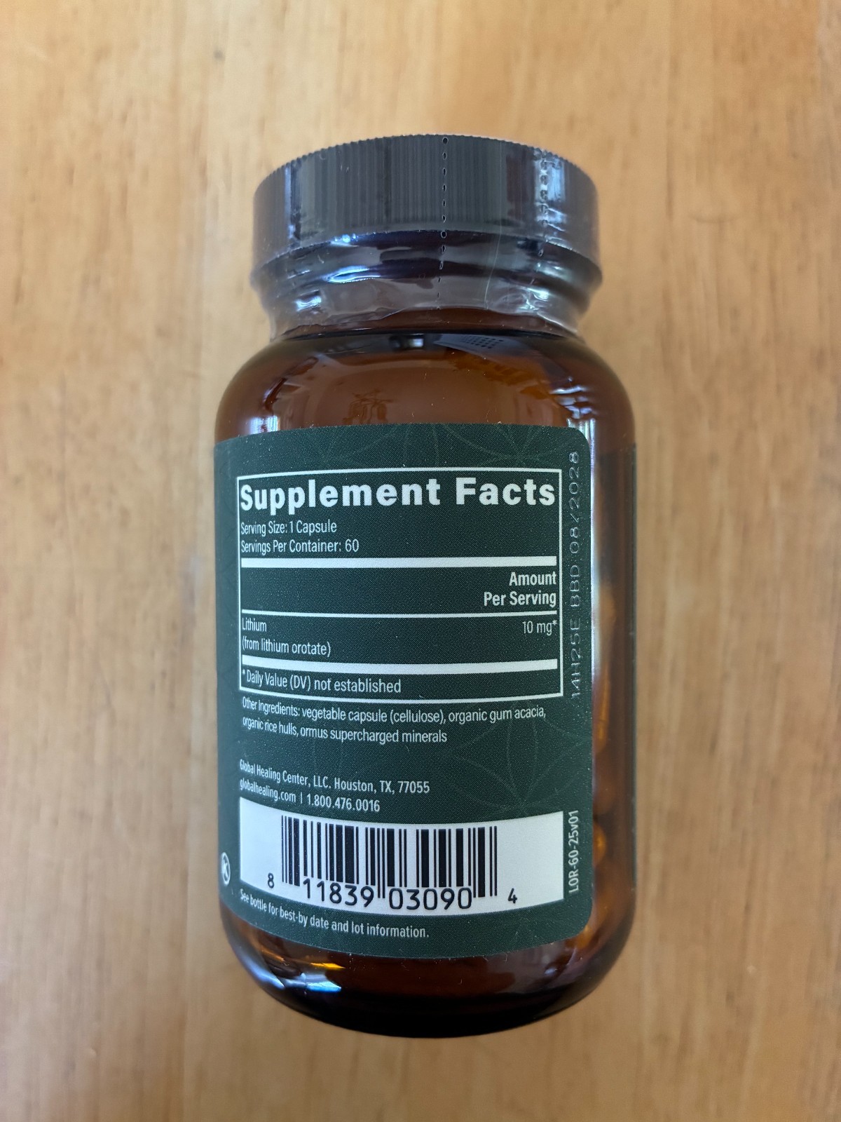 Global Healing Lithium Orotate 10mg Non-GMO Gluten Free Vegan Friendly 60 Caps