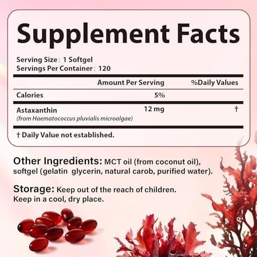 Astaxanthin 12mg 120 Softgels, 4 Month Supply,Triple Strength,Non-GMO,Eye Health