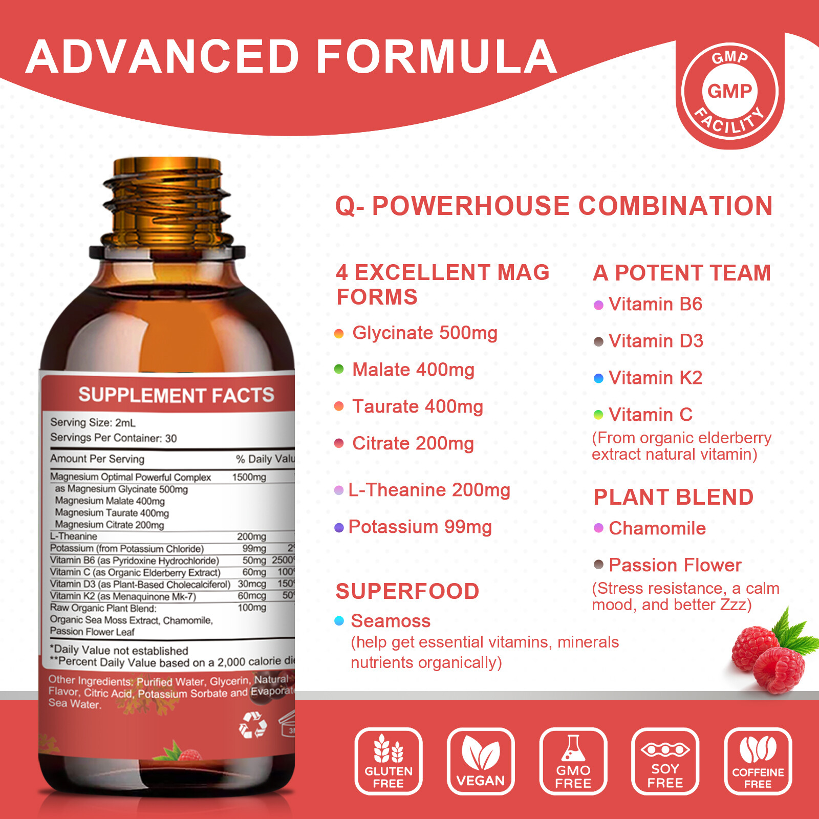 Magnesium Glycinate Liquid Drop High Potency Promotes Nerv Relief Sleep Support