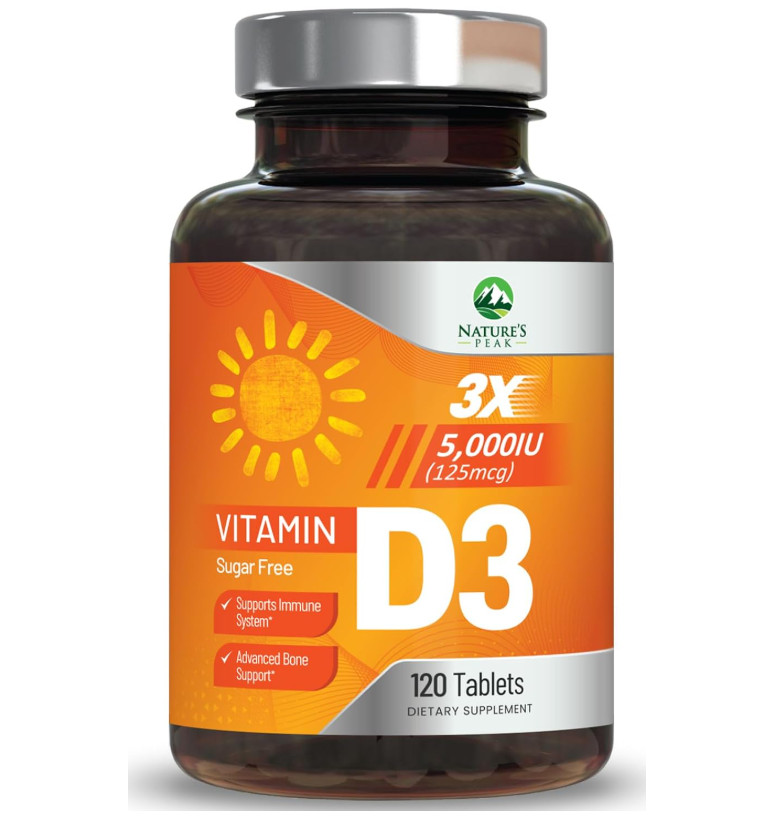 Vitamin D3 5000 IU 125mcg Chewable Tablets Raspberry Immune Bone Health 120 Coun