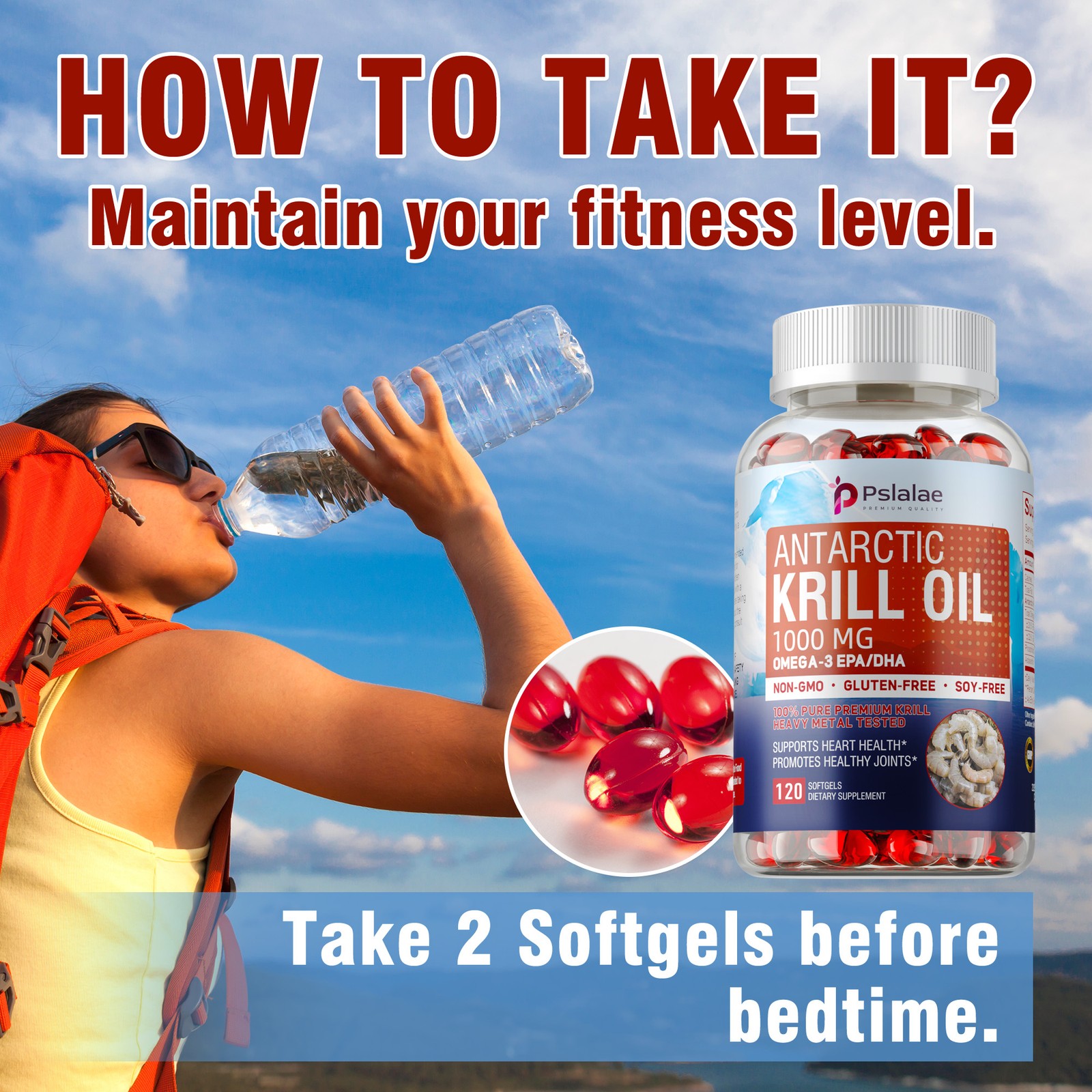 Antarctic Krill Oil 1000mg -with Omega-3 EPA, DHA, Astaxanthin and Phospholipids