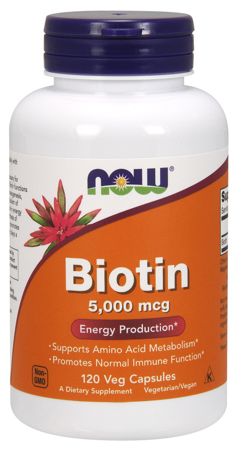 NOW Foods Biotin 5000 mcg 120 Veg Caps Supports Amino Acid Metabolism 10/2025EXP