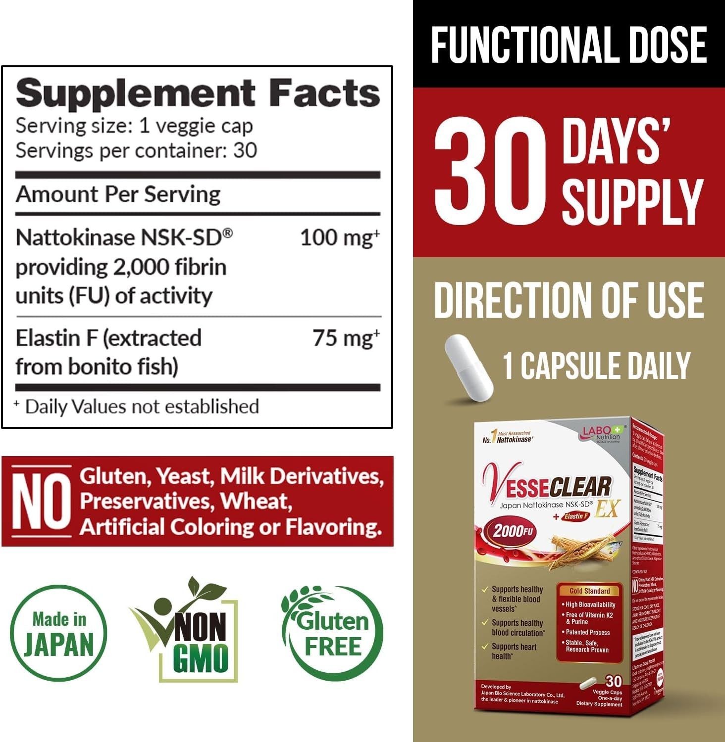 LABO Nutrition VesseCLEAR EX Nattokinase NSK-SD+Elastin F For Clean Blood Vessel
