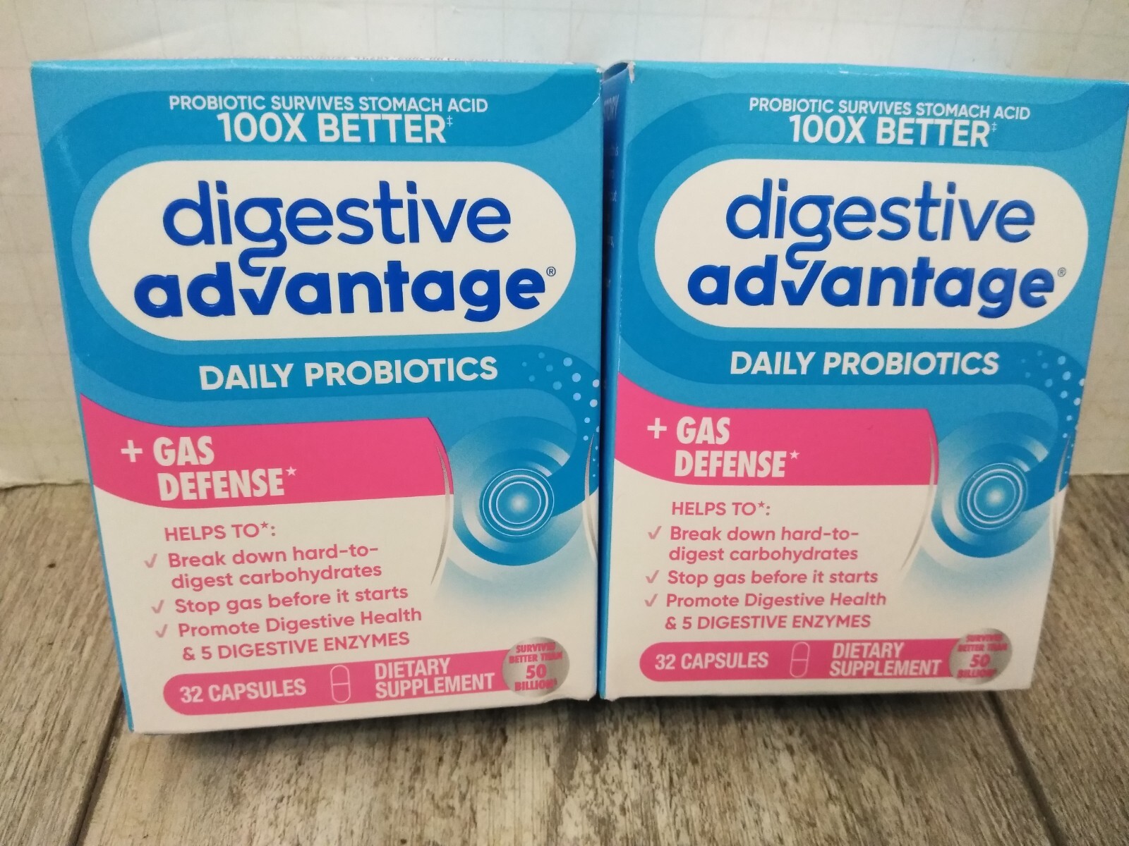 Digestive Advantage daily probiotics gas defense 32 capsules each ( 2pk bundle)