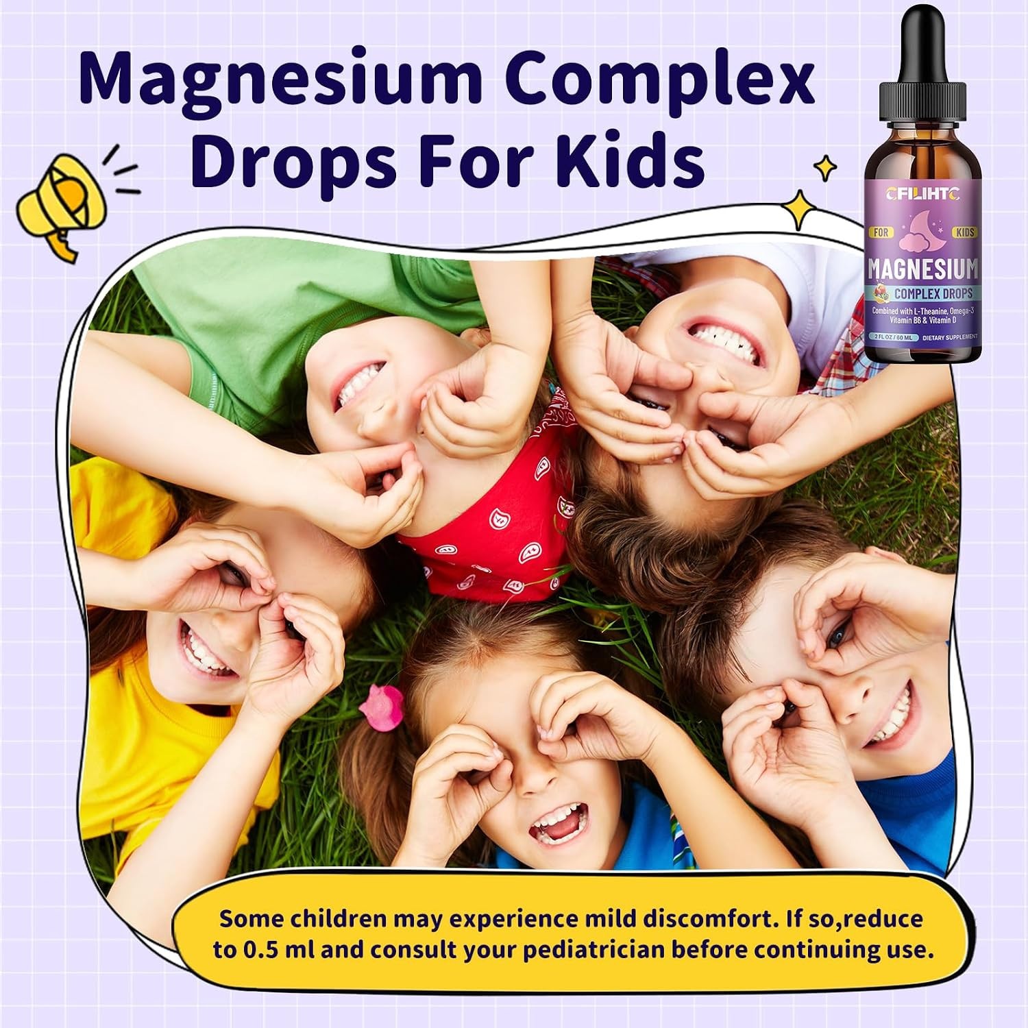 CFILIHTC Kids Magnesium Liquid Drops-Magnesium Glycinate Liquid for Kids Supplem
