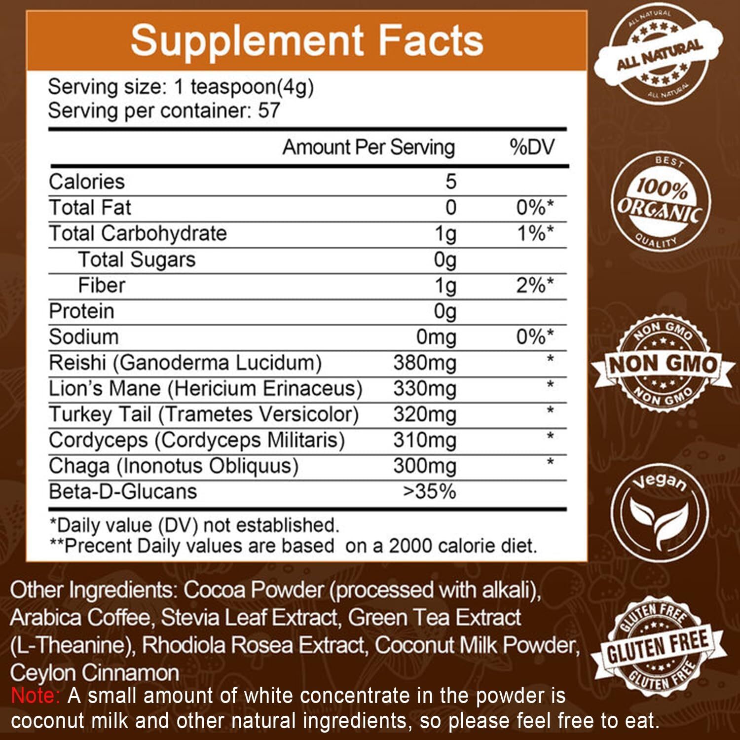 Organic Instant Coffee Powder Mushroom Coffee 227GBrain& Memory Focus Boost