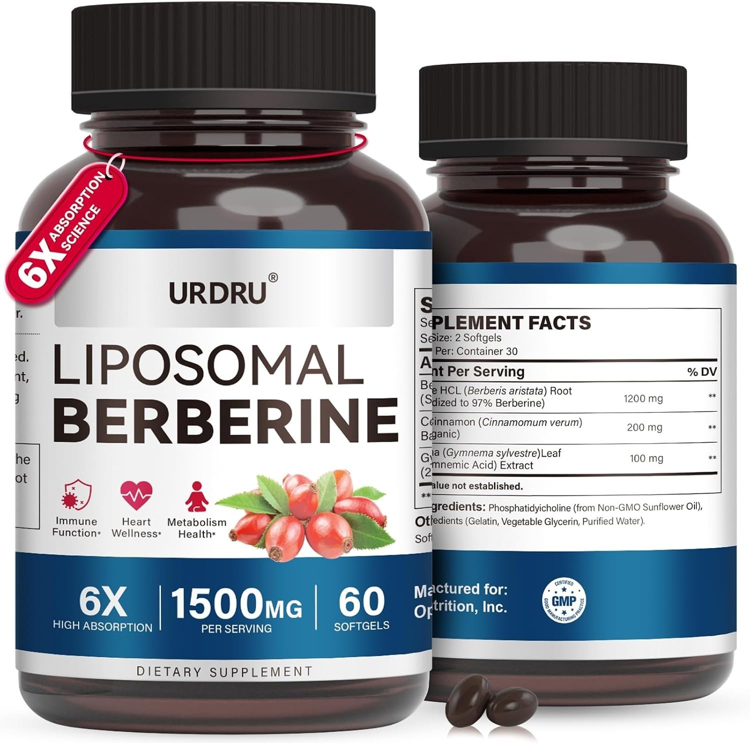 1500mg Liposomal Berberine Supplement with ceylon cinnamon & Gymnem