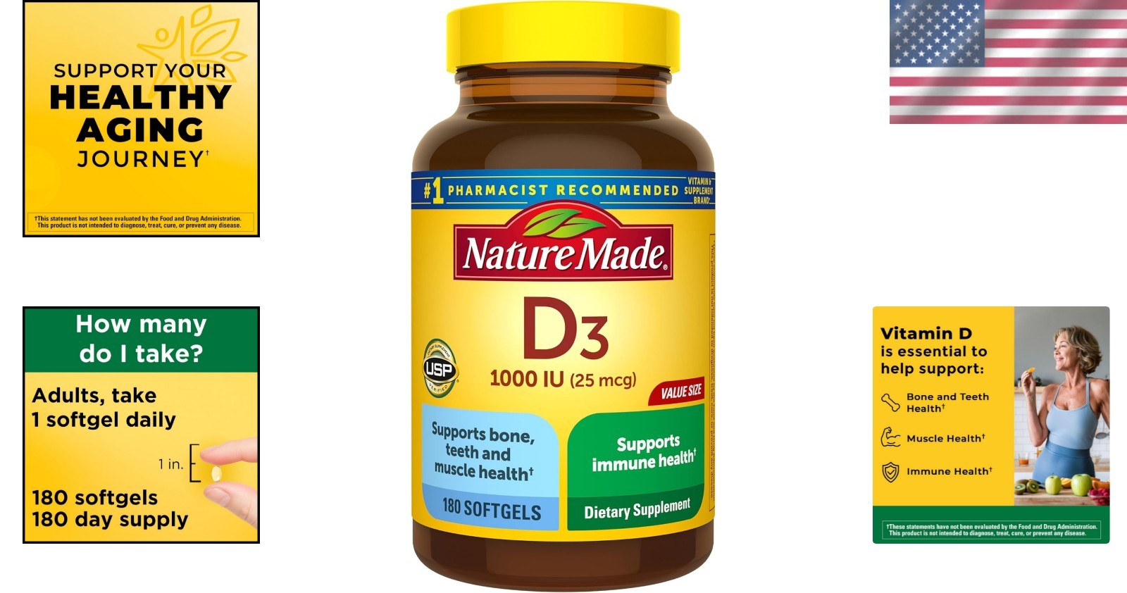 Nature Made Vitamin D3 1000 IU (25 Mcg), Vitamin D Supplement for Bone, Teeth, M