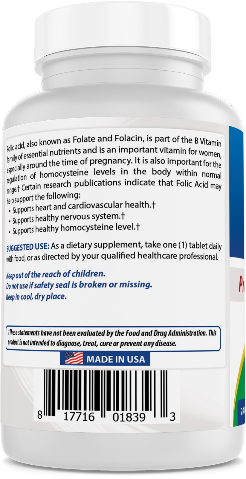Best Naturals Folic Acid 1000 mcg (Vitamin B9), 240 Tablets