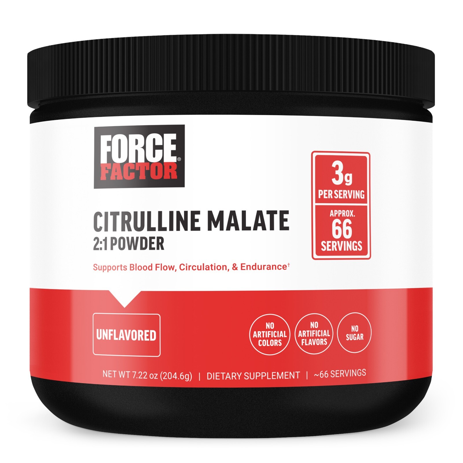 Force Factor Citrulline Malate Powder 2:1, 3000mg, Unflavored, 66 Servings