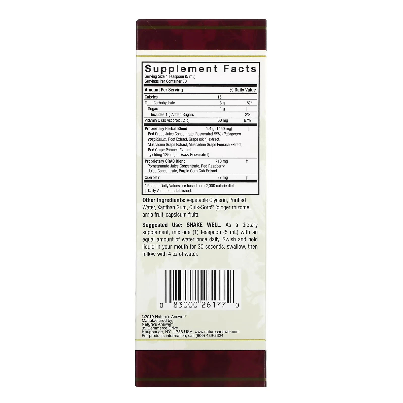 Nature’s Answer Resveratrol Reserve 5 fl.oz Each (Pack of 3)