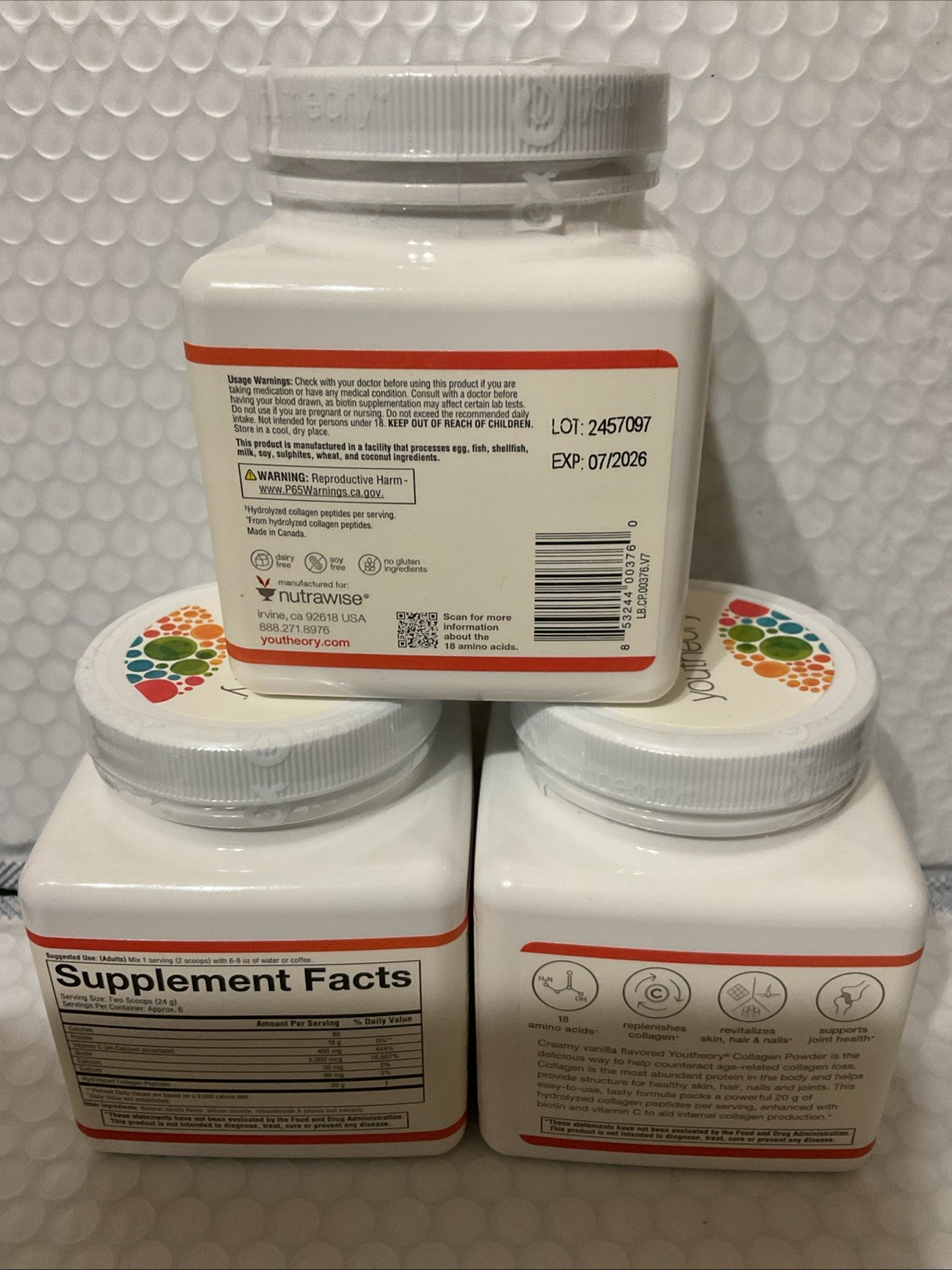 3x Youtheory Collagen Powder 4.7oz Each Exp7/26