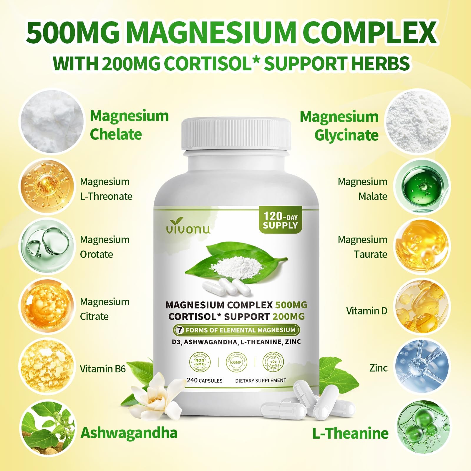 VivoNu Magnesium Complex for 240 Count (Pack of 1), 240 Capsules / 1 Bottle