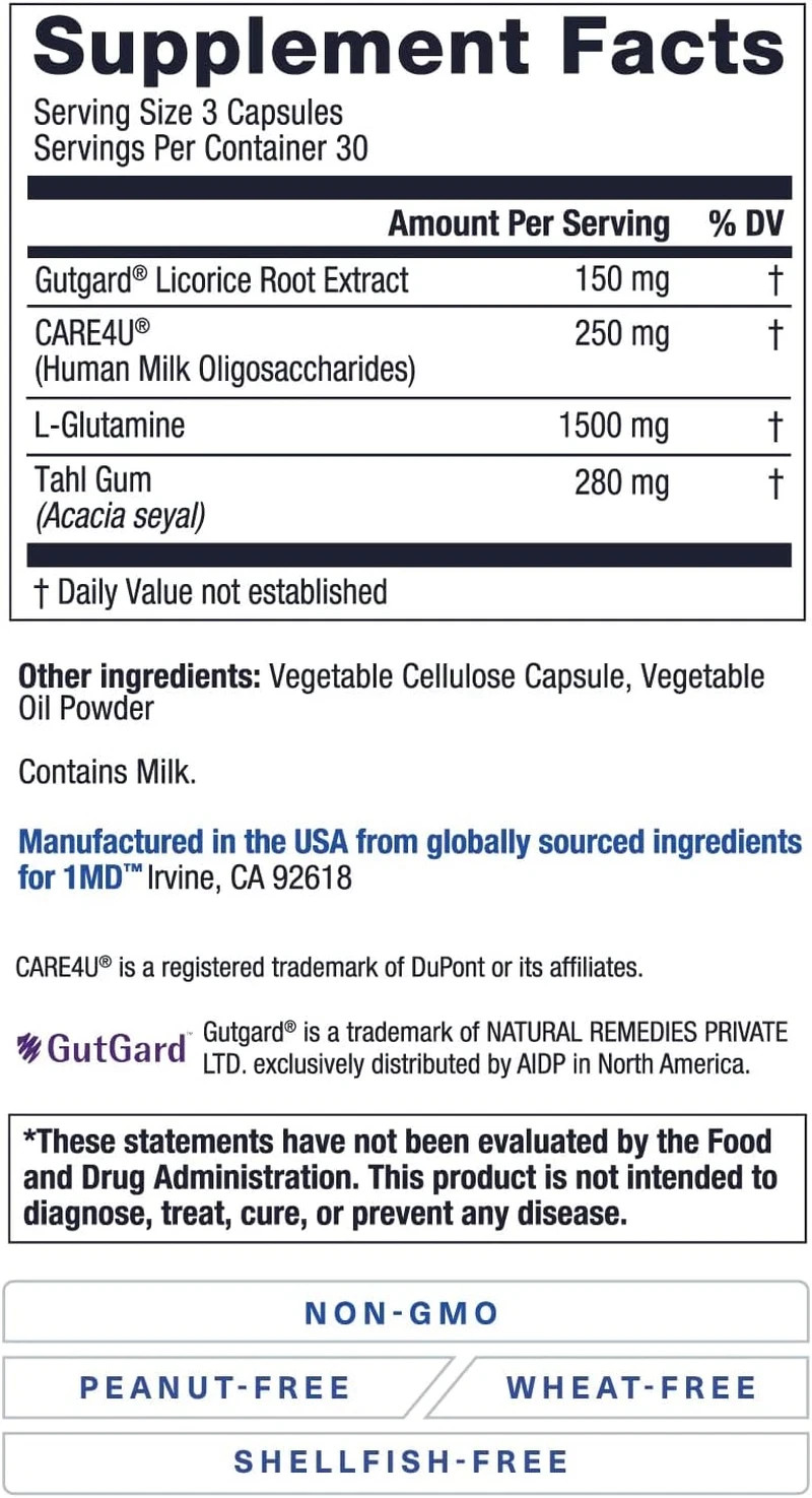 1MD Nutrition GutMD – L-Glutamine Capsules w/Prebiotic for Gut Health – L Glutam