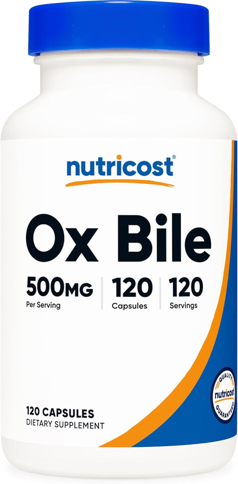 Ox Bile Capsules 500mg Per Serving – 120 Capsules – Gluten Free & Non-GMO