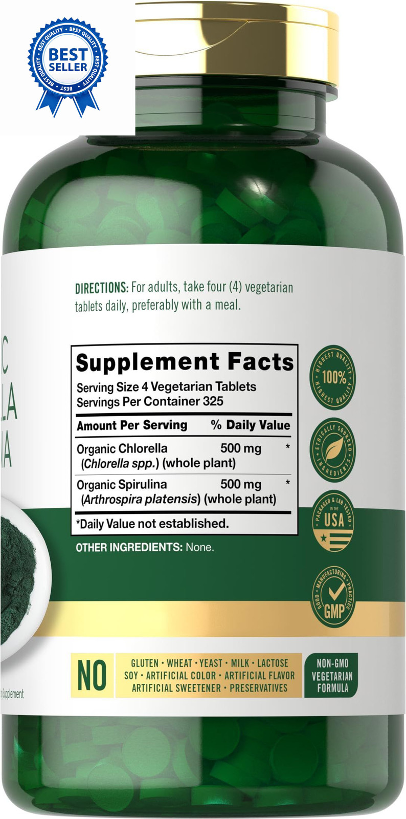 Carlyle Organic Chlorella Spirulina Tablets | 1300 1300 Count (Pack of 1)