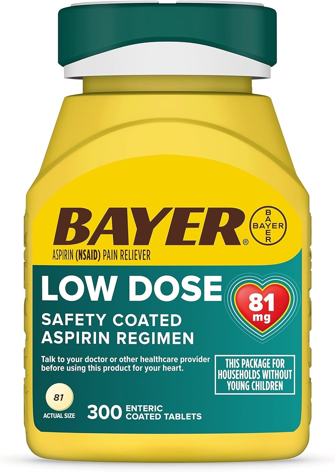 Low Dose Aspirin 81mg Enteric Coated Tablets 300 Count