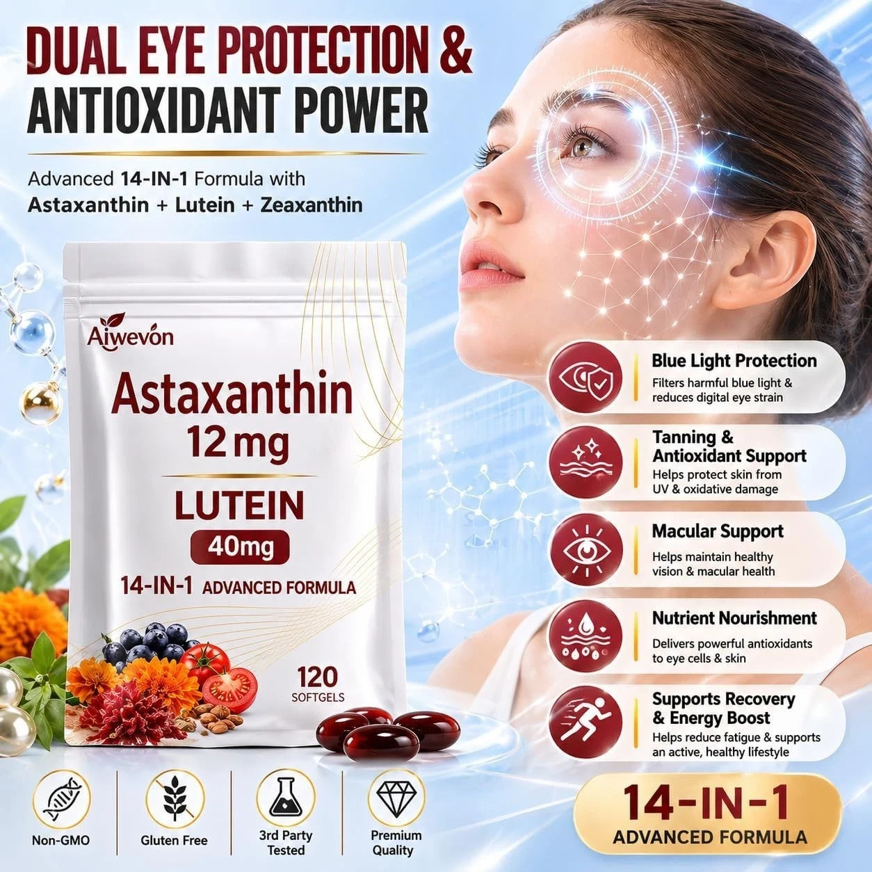14-in-1 Astaxanthin 24mg & Lutein 40mg with Zeaxanthin Supplements