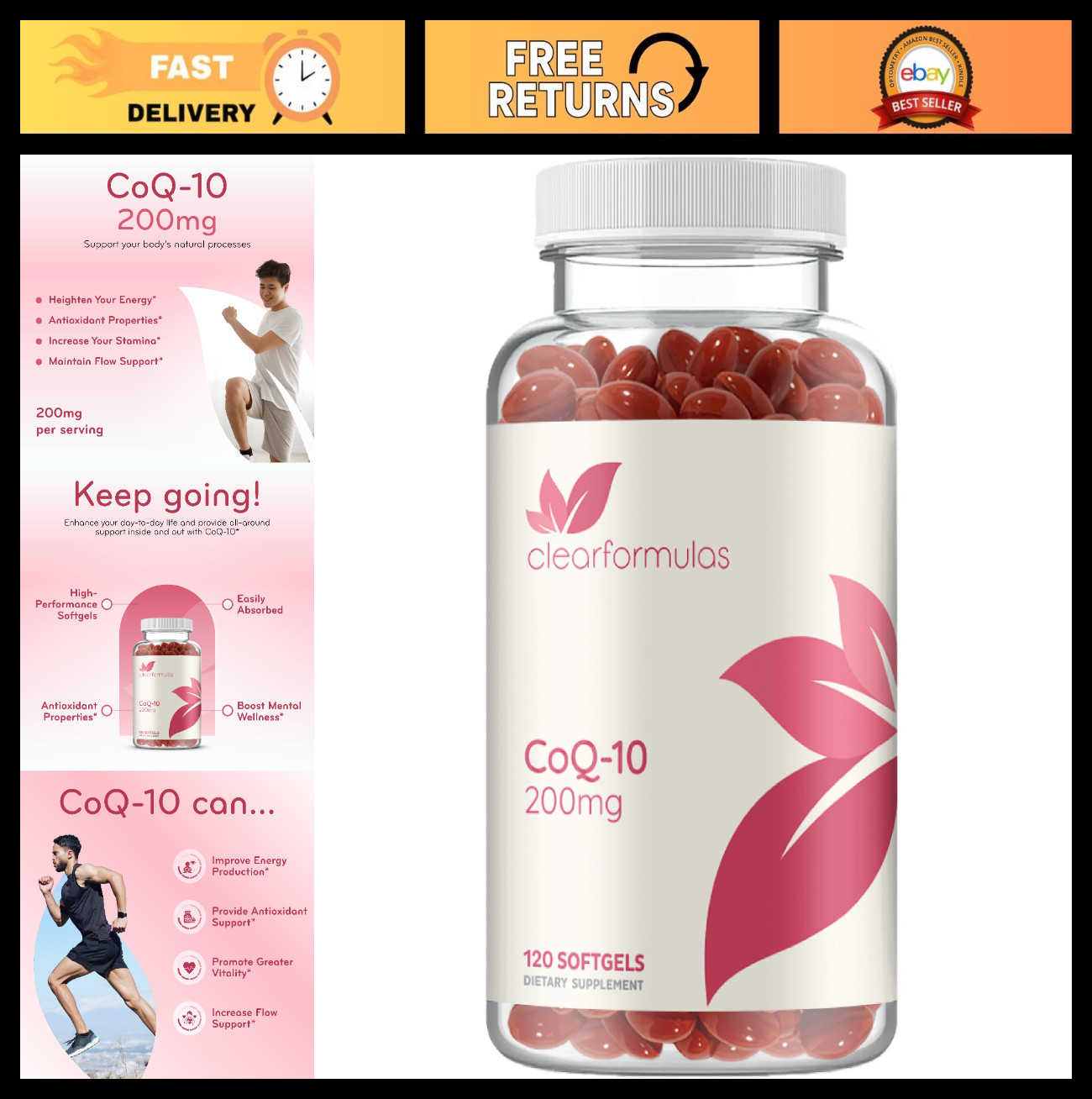 CoQ10 200mg Softgels – Quick Absorption Antioxidant for Heart & Energy Support,