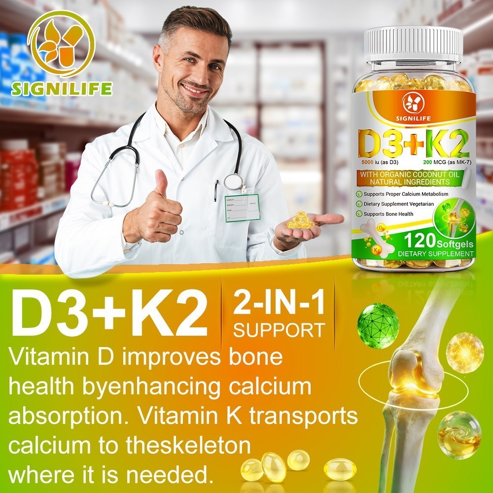 Vitamin D3 5000 IU + K2 200mcg 120 Capsules Extra Strength D3 K2 Supplements