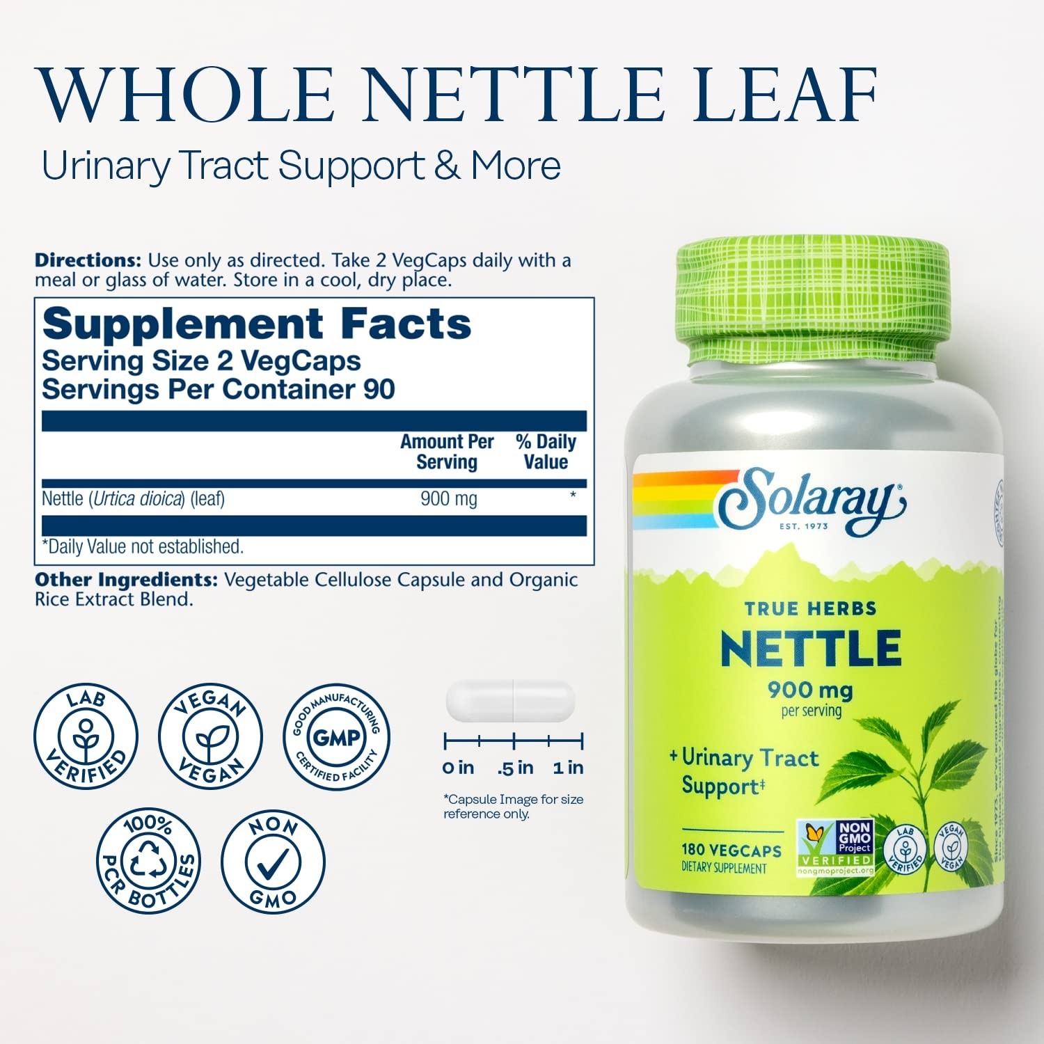 Nettle Leaf 450mg 180 VegCaps | Kidney, Urinary, Prostate Support – Lab Verified