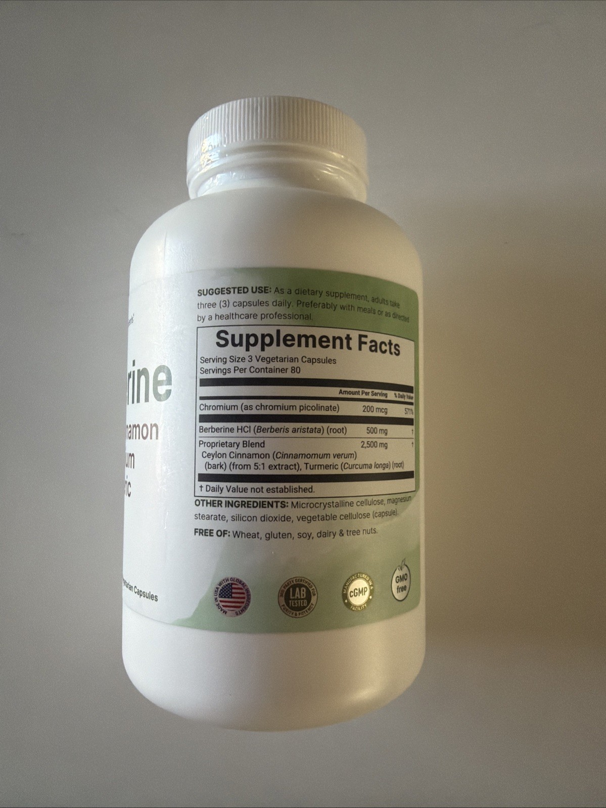 “Berberine Supplement with Ceylon Cinnamon, Chromium & Turmeric – 240 Veggie