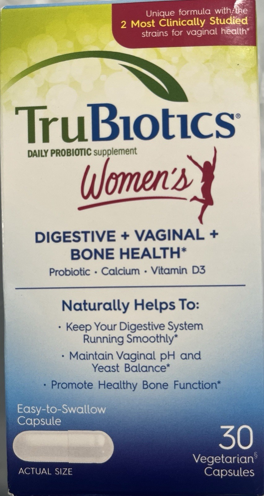 TruBiotics Women’s Probiotics 30 Ct Gut Vaginal Health Immune Bone Support 8/26