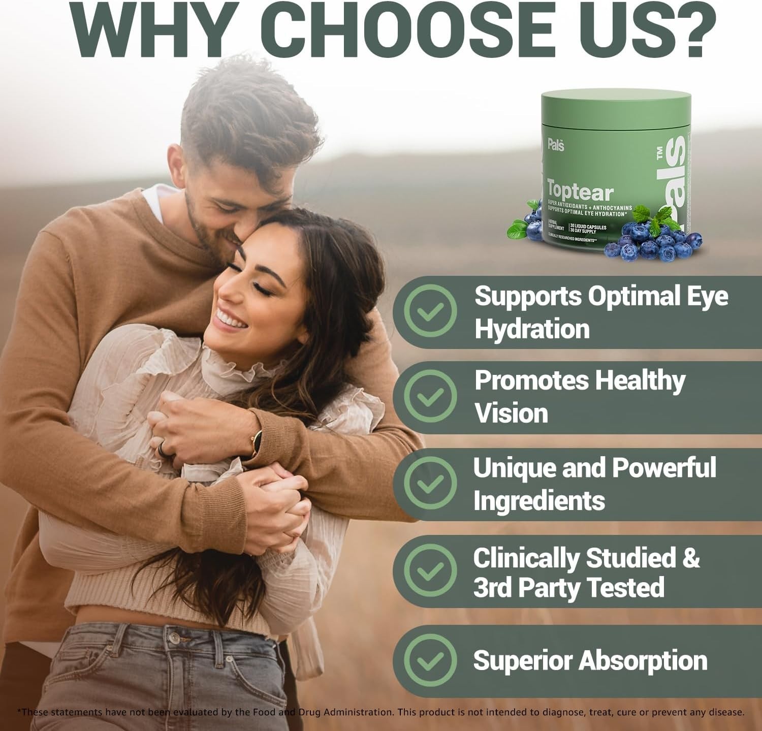 TopTear Dry Eye Vision Optic Health Supplement w/Bilberry & Maqui Berry Vegan