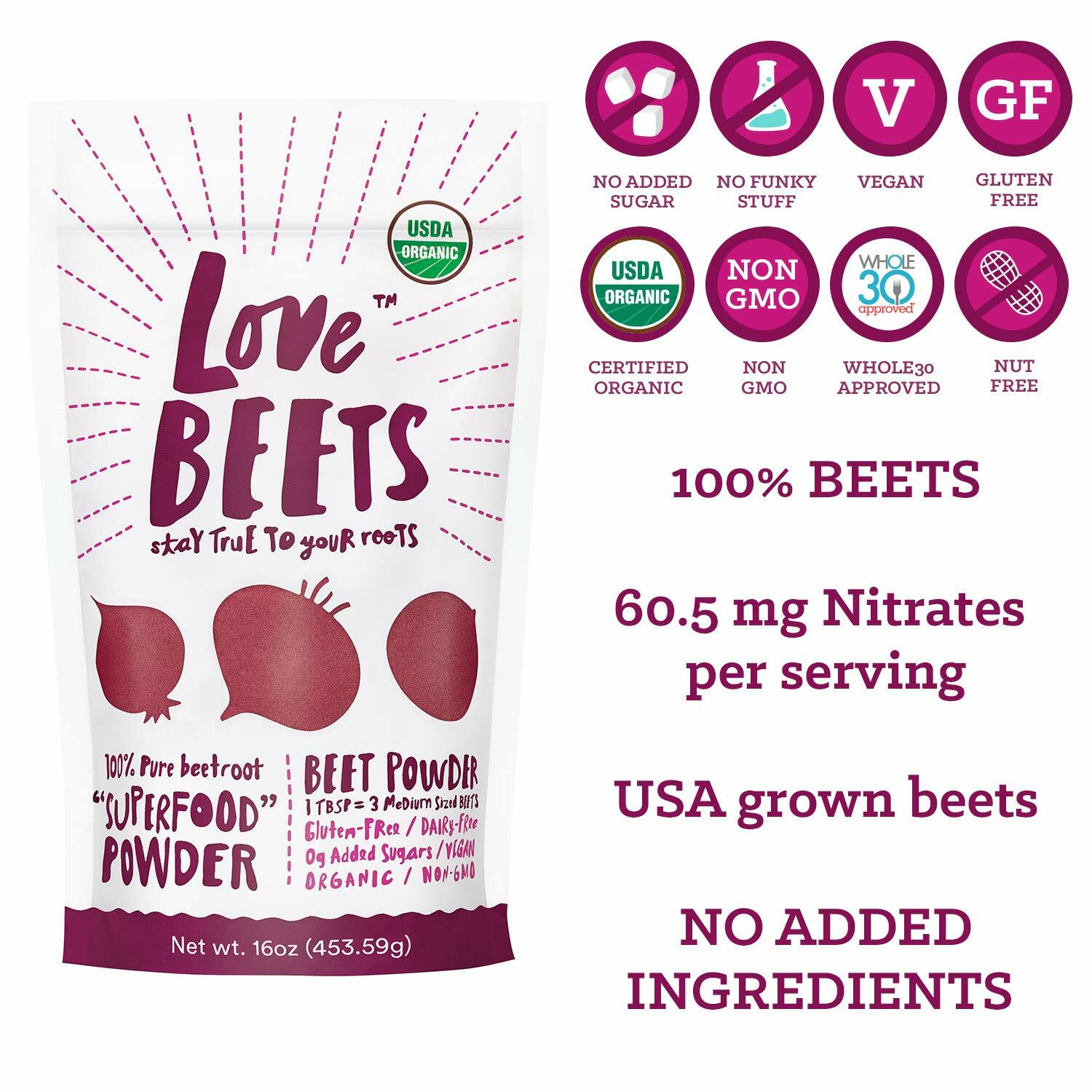 Love Beets Organic Beet Powder Nitric Oxide Boosting 1 Pound 90 servings
