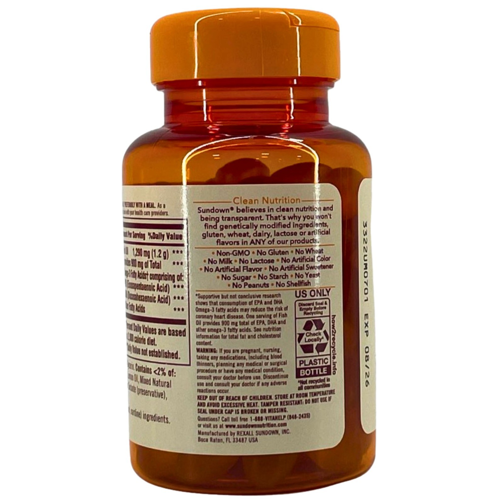 Sundown Odorless Fish Oil 1290mg 72 Softgels 2 Pack Exp 08/2026 New