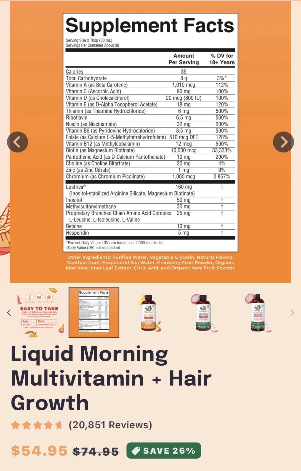 MaryRuth’s Liquid Multivitamin Hair Growth Women Peach Mango 15.22 fl oz
