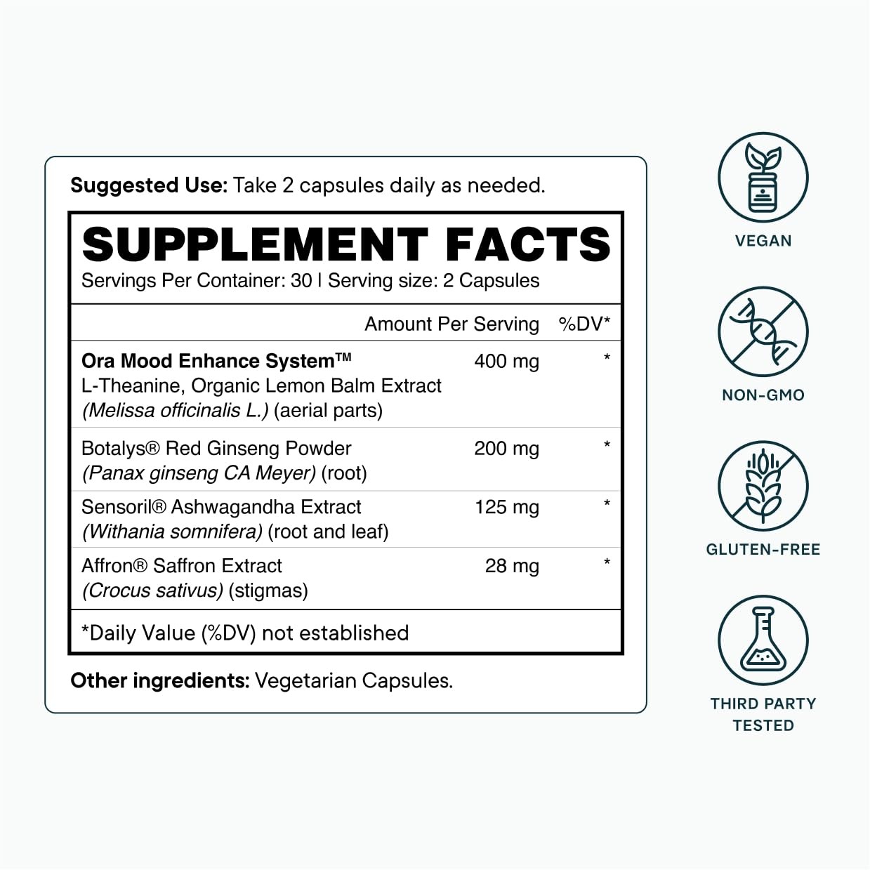 Ora Organic Stress Relief Capsules Ashwagandha Saffron 60 Count