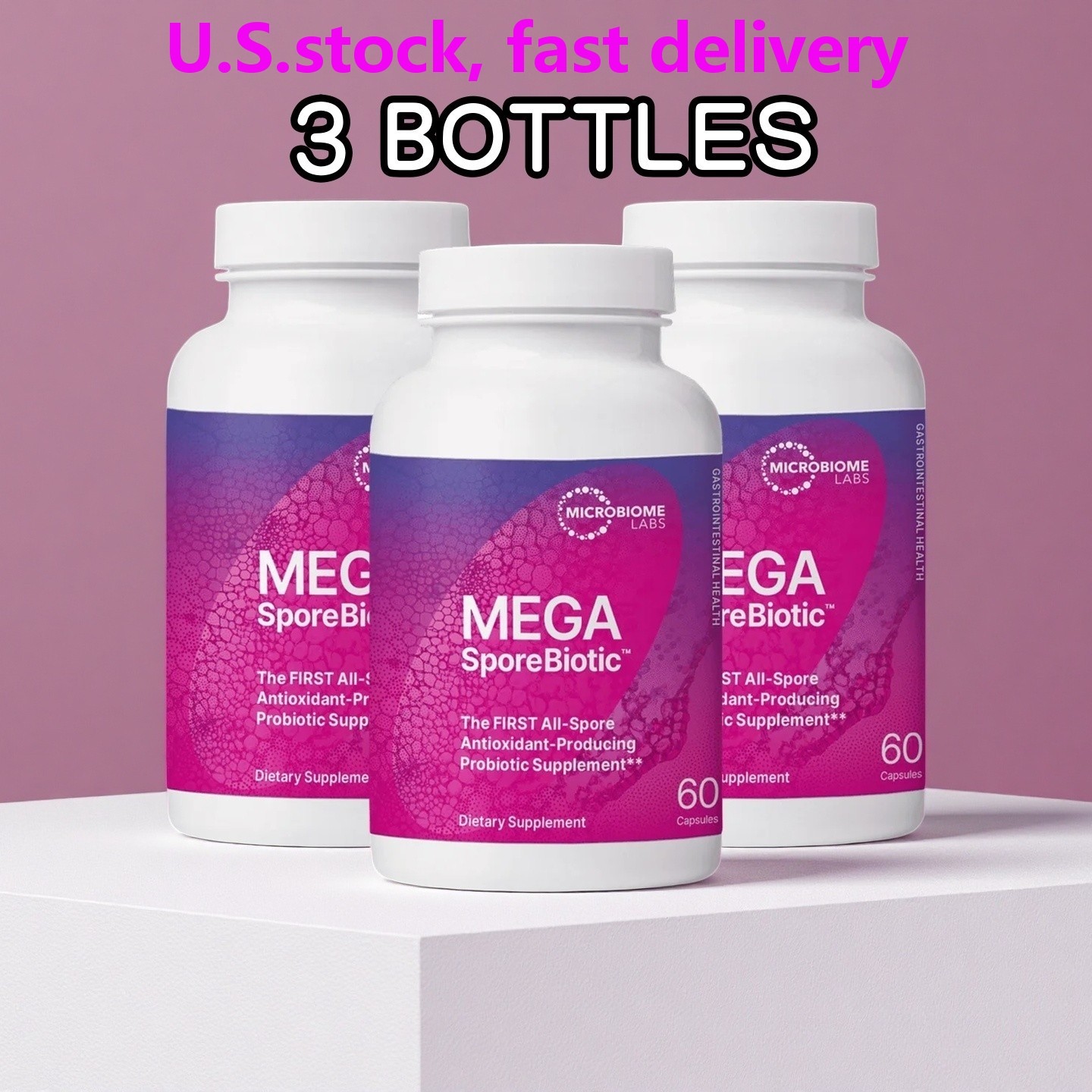 3 BOTTLES Mega Sporebiotic 60 Capsules Microbiome Labs, probiotic supplement