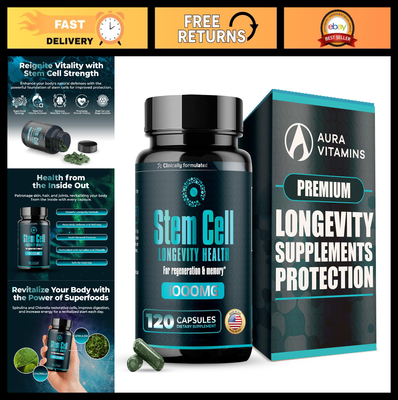 Premium Stem Cell Supplements 1000mg – Boost Immunity, Joint Support, Anti-Aging