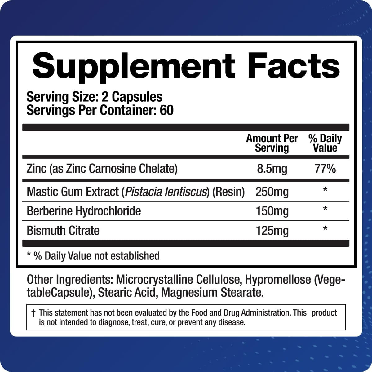 Pylor-X Gut Health Supplement – Mastic Gum, Berberine, Zinc Carnosine & Bismuth