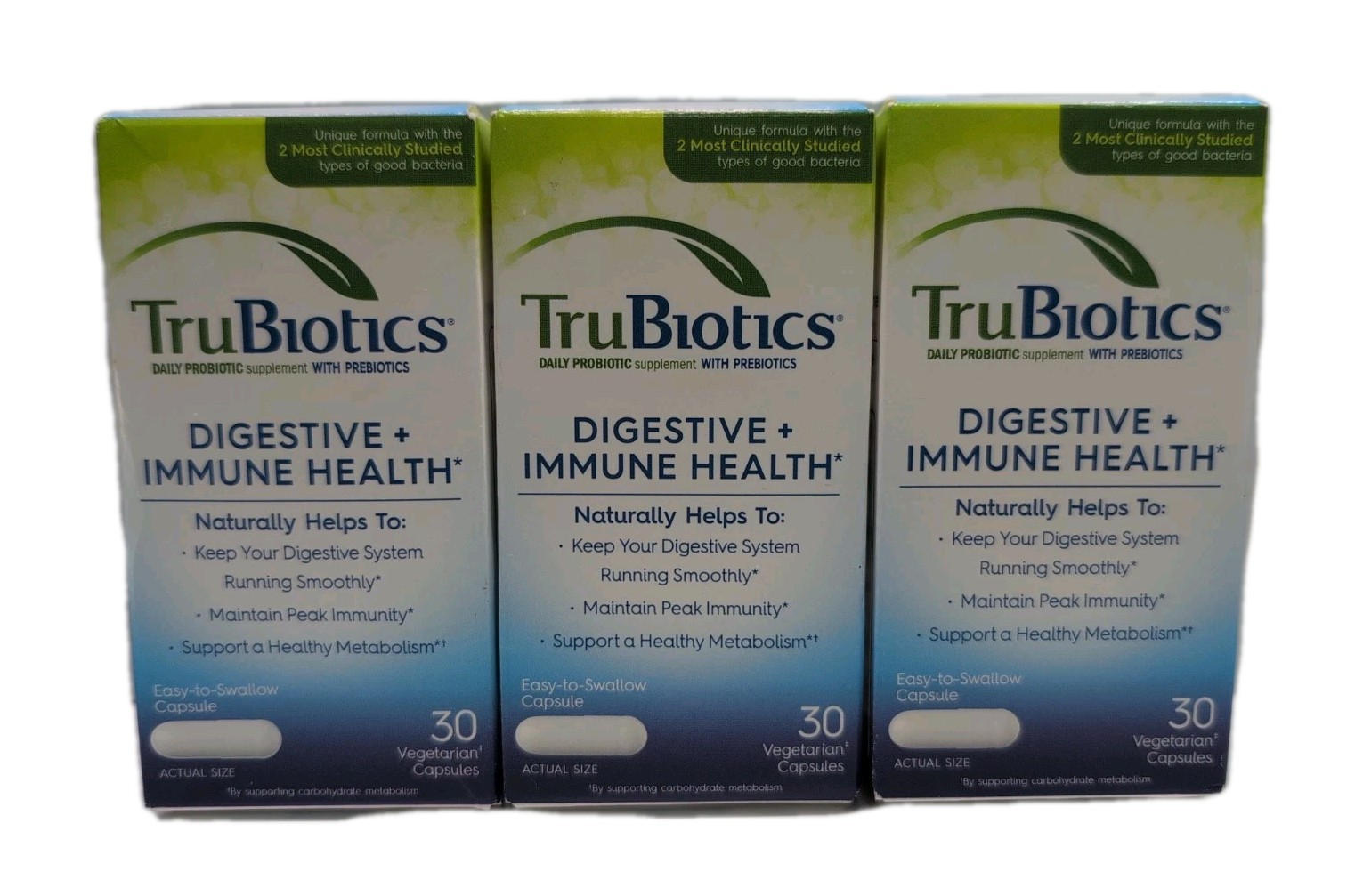 (3) TruBiotics DIGESTIVE & IMMUNE HEALTH Daily Probiotic 30 Capsules Each. 08/27