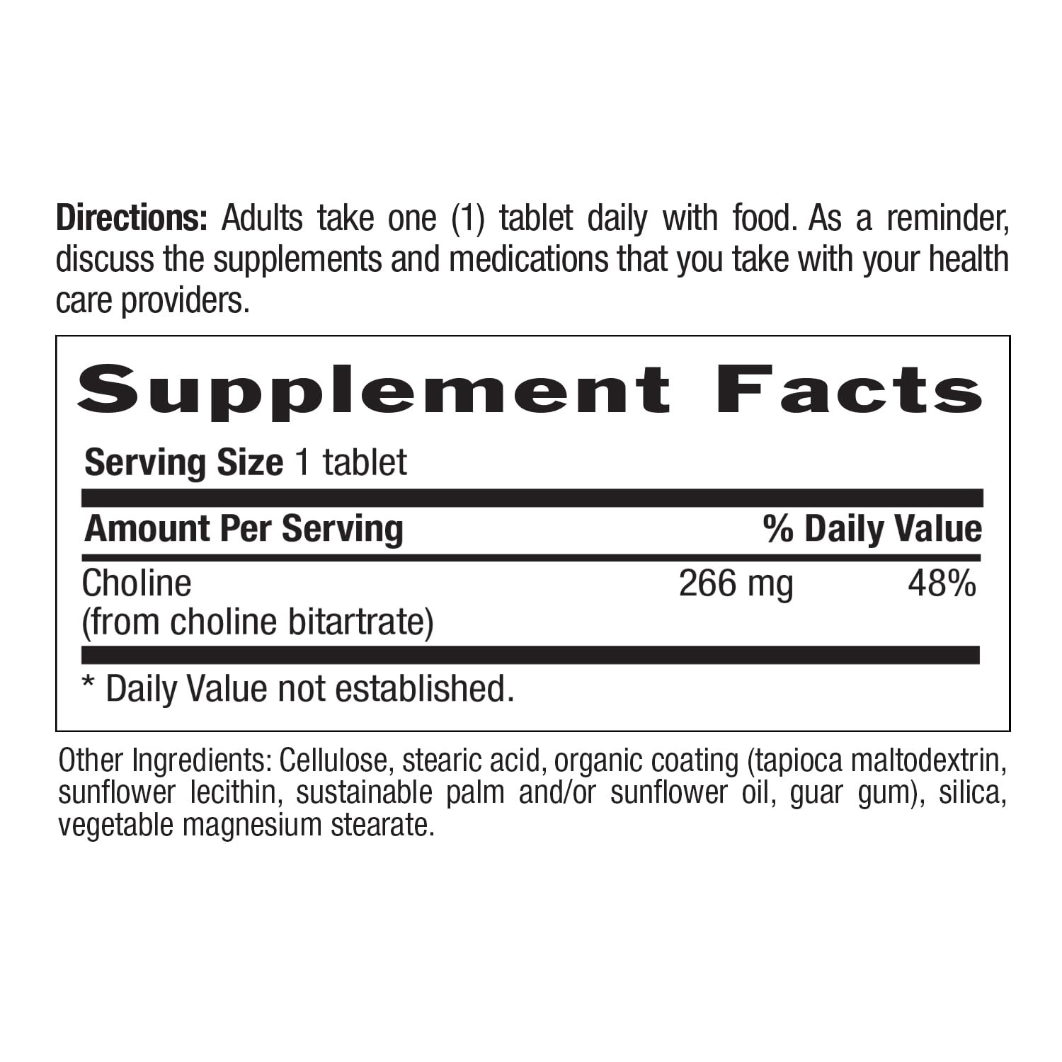 Country Life Choline 266mg, Certified Gluten Free, 100 Count (Pack of 1)