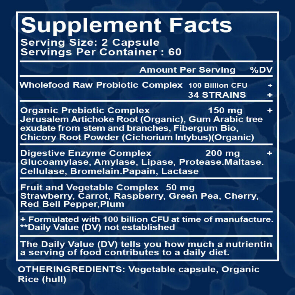 Raw Probiotics 100 Billion CFU Potency Digestive Immune Health 120 Capsules