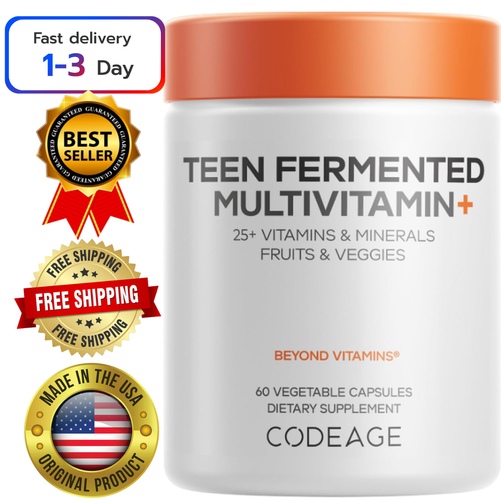 Multivitamínico para adolescentes, más de 25 vitaminas y minerales, 60 cápsulas